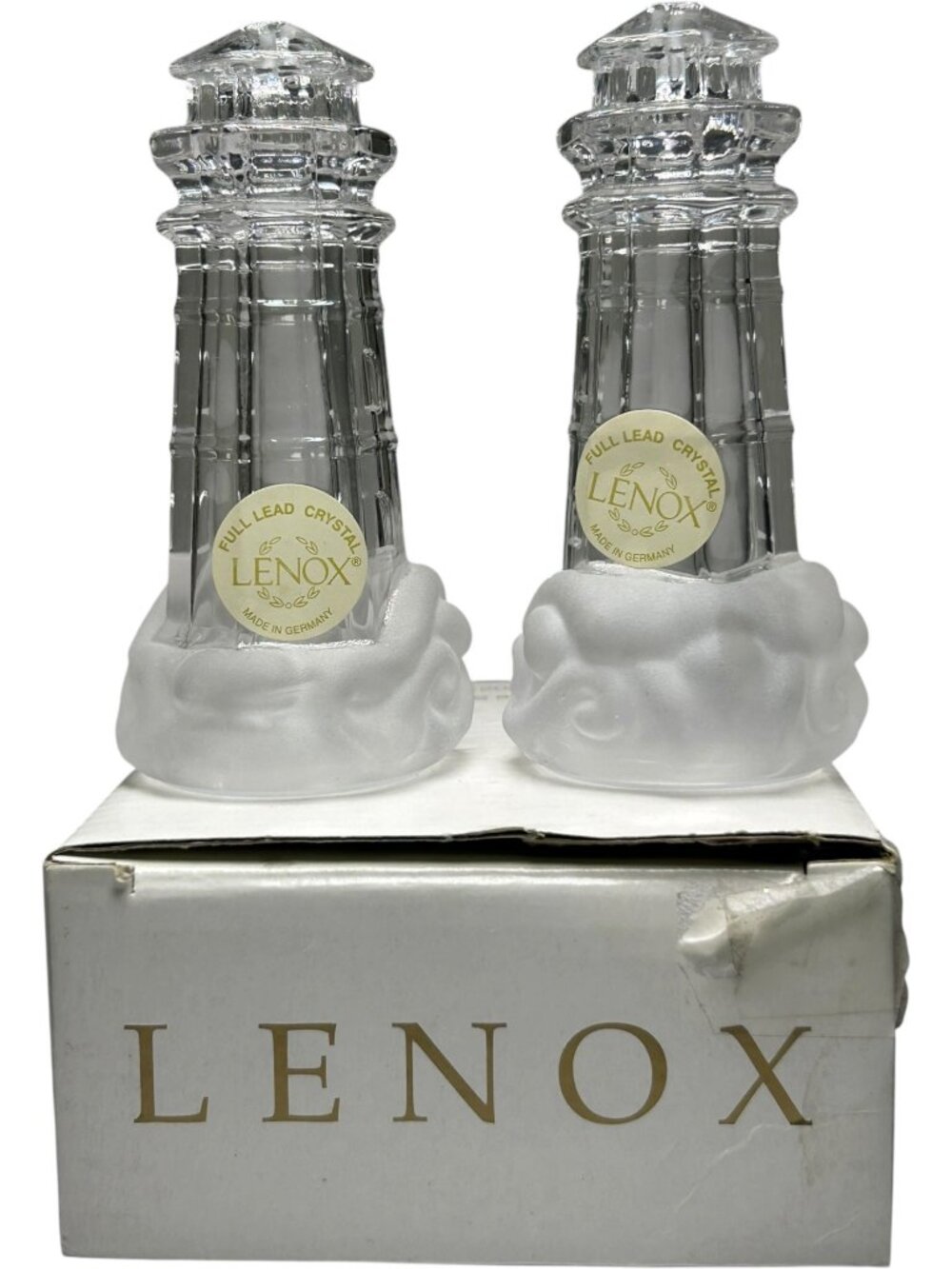 Lenox Full Lead Crystal Lighthouse Salt & Pepper Set 090277 Made in Germany NIB